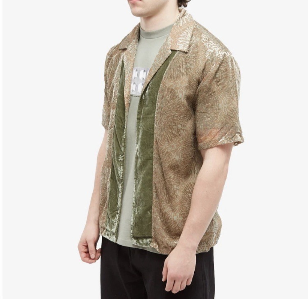 Daily Paper Pascal Shirt Button Down Velvet Burnout Mycellium Green Tan Mens XL